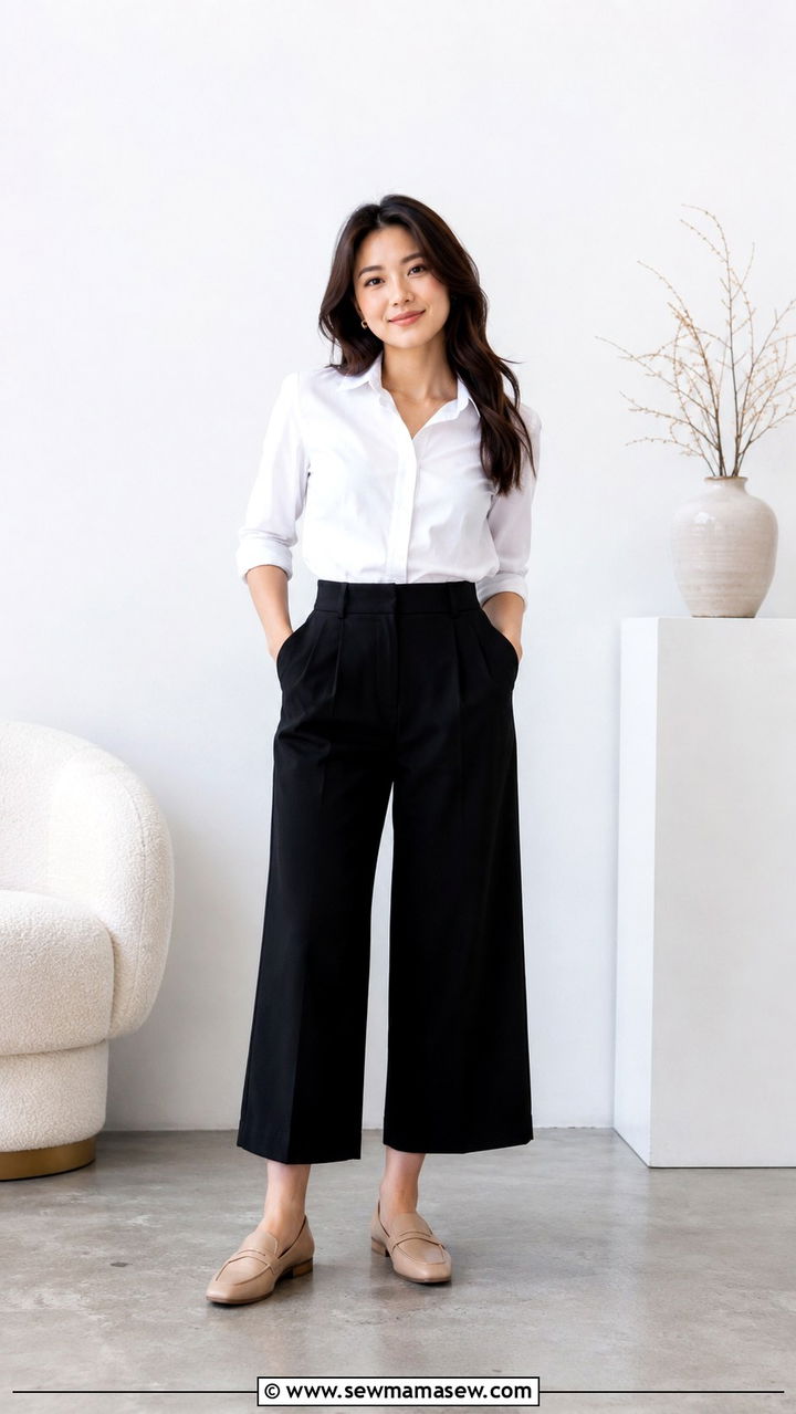 Button Down Shirt with Cropped Wide Leg Trousers Petite 53 - 20 Petite outfit ideas 5'3