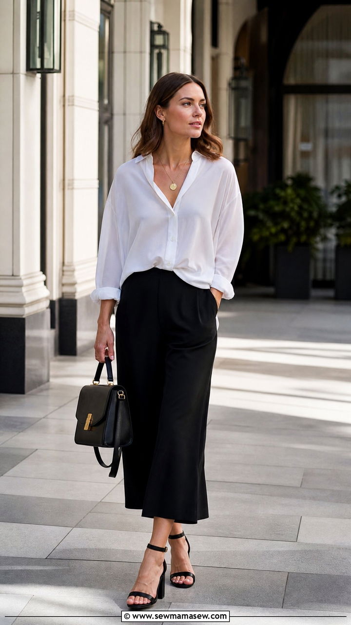 Button Down Shirt with Culottes Outfit - 40 Spring office outfits