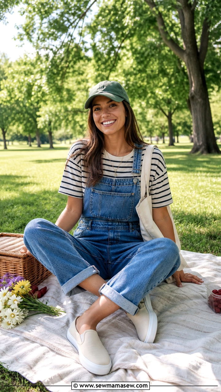 Button Down Shirt with Denim Shorts Picnic Outfit - 40 Spring picnic outfits