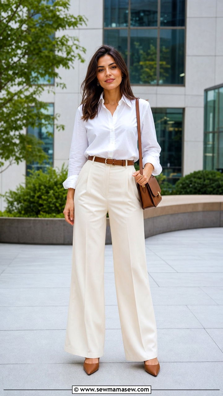 Button Down Shirt with High Waisted Trousers - 25 cute windy day outfits
