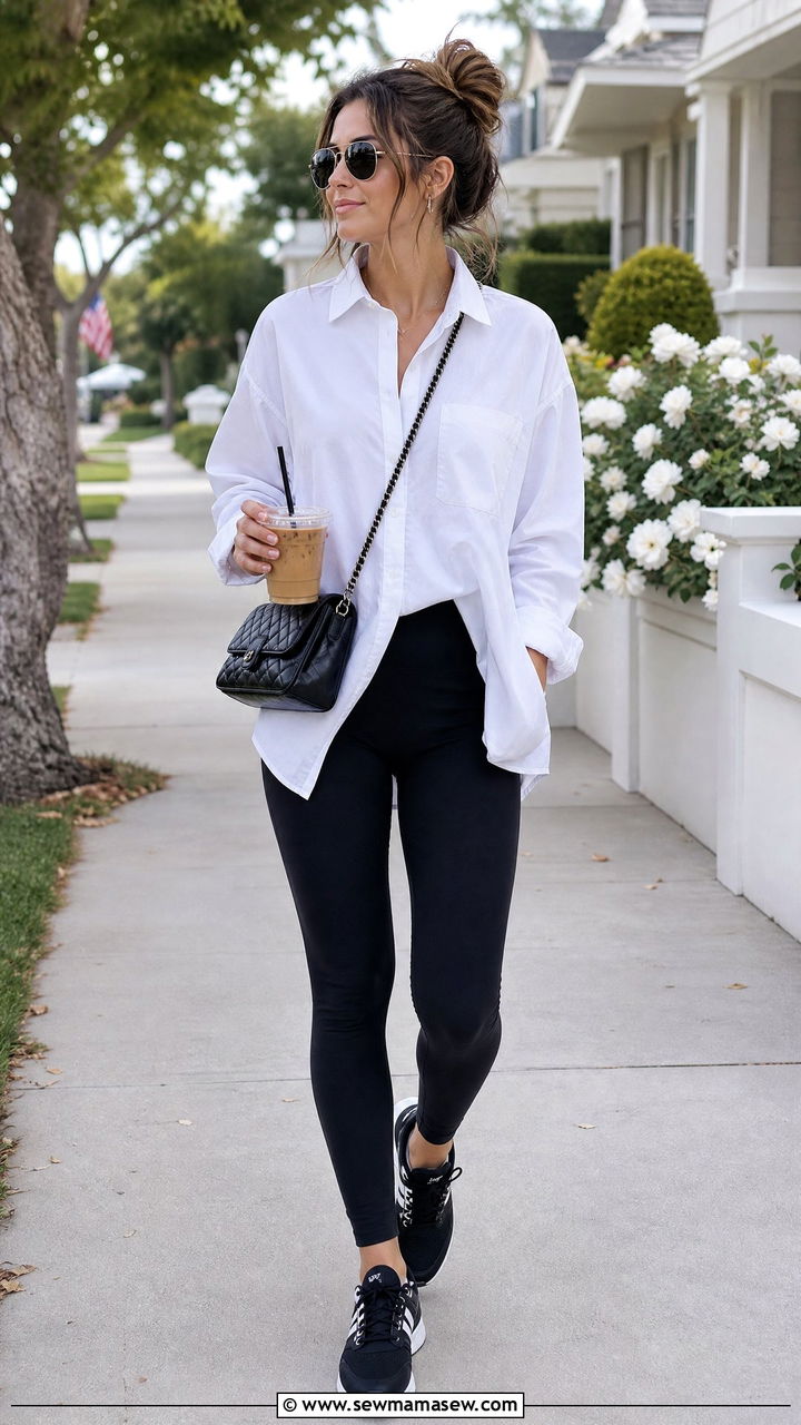 Button Down Shirt with Leggings - 35 How to style a button down shirt