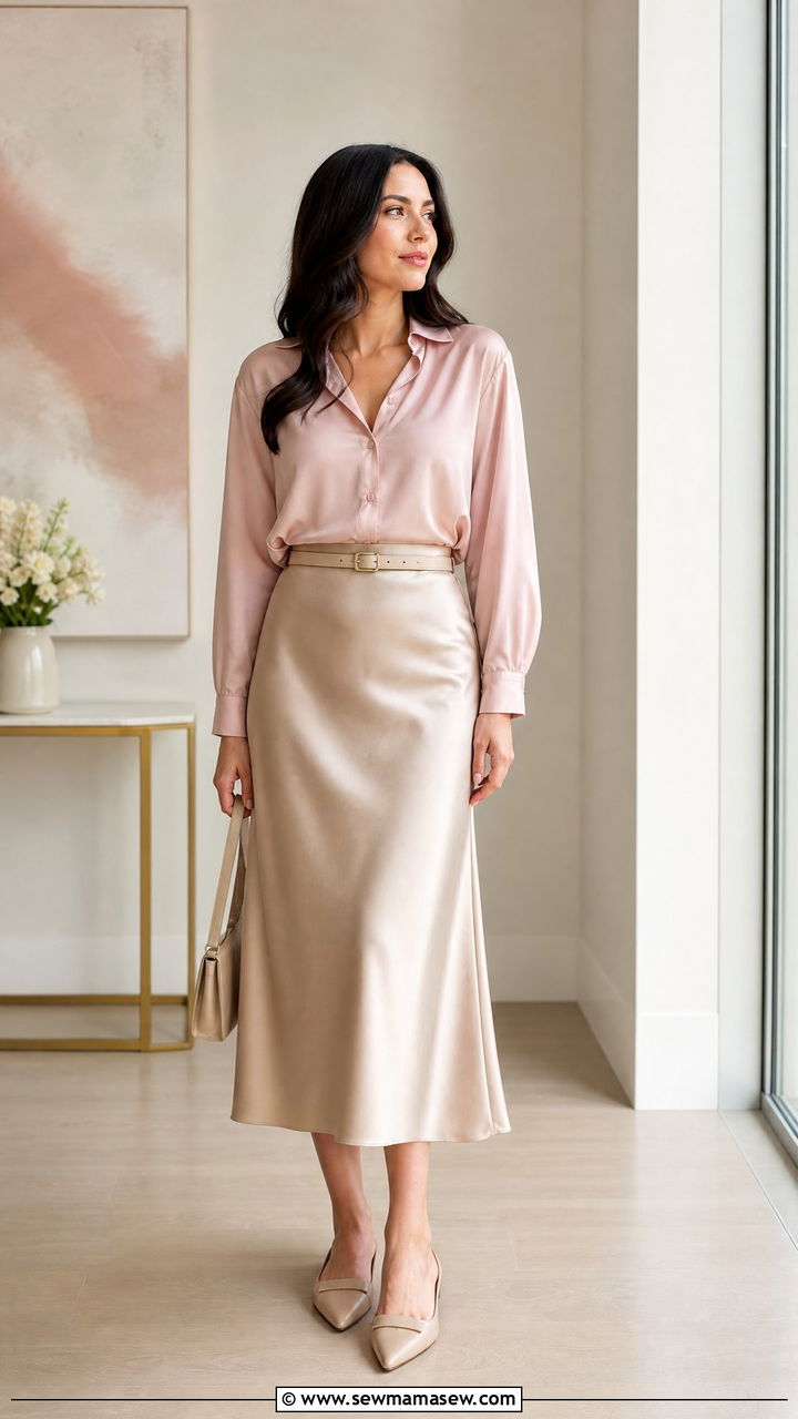 Button Down Shirt with Midi Skirt Outfit - 30 modest classy outfits ideas