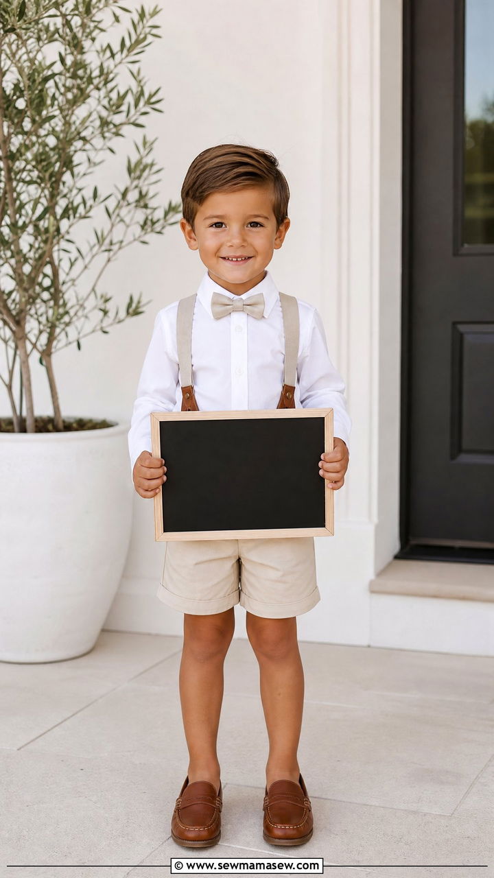 Button Down Shirt with Suspender Shorts and Loafers - 25 First day of preschool outfit ideas