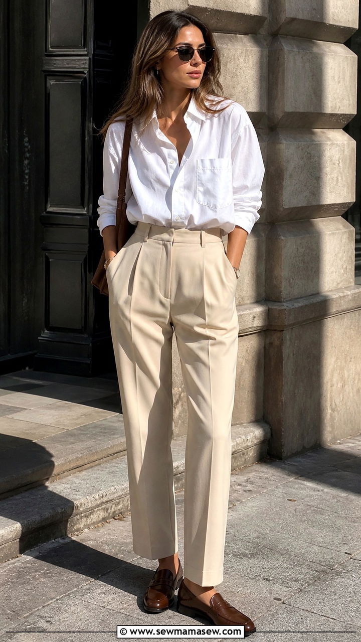 Button Down Shirt with Trousers and Loafers - 40 cute spring outfit ideas
