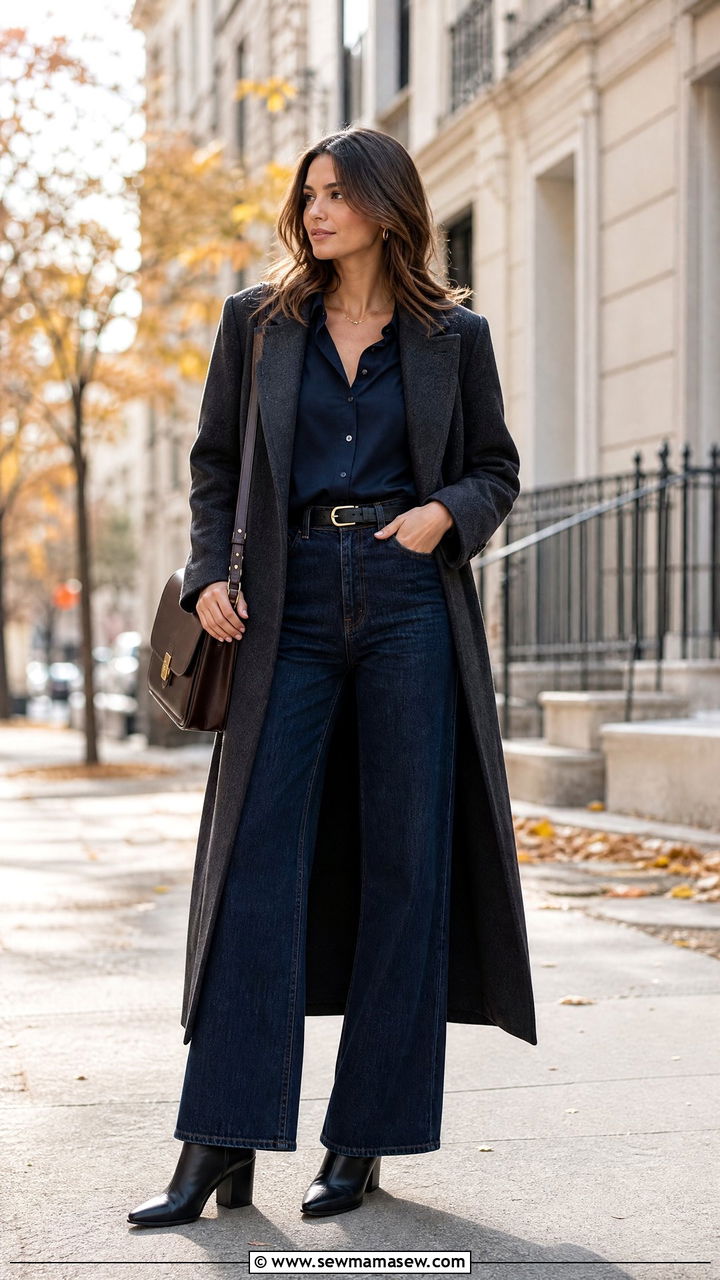 Button Down Shirt with Wide Leg Jeans and Ankle Boots - 25 Wide leg jeans outfit ideas with a button down