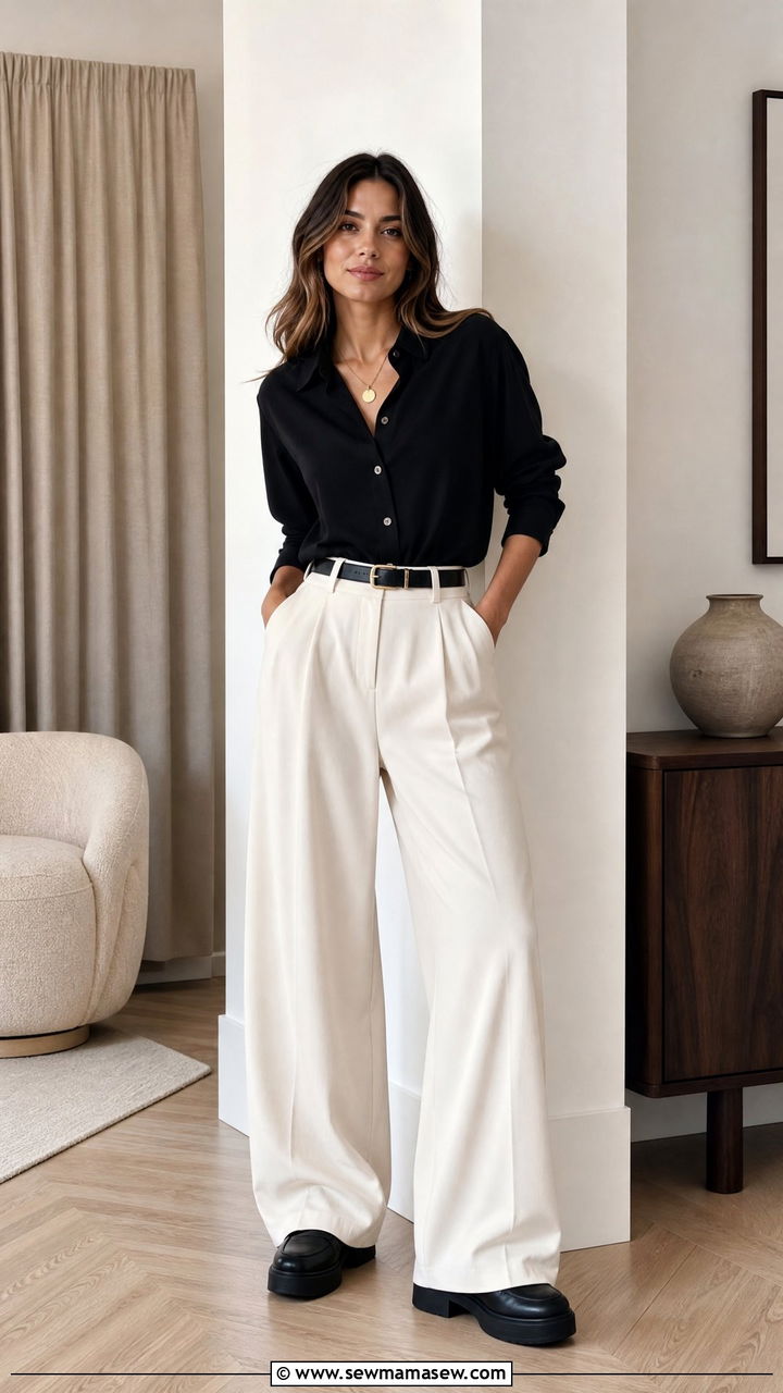 Button Down Shirt with Wide Leg Pants - 35 How to style a button down shirt