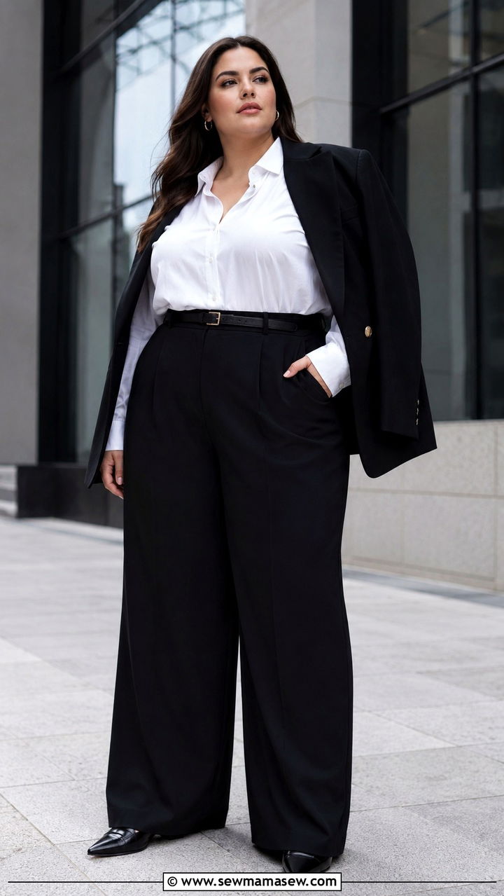 Button Down Shirt with Wide Leg Trousers Plus Size - 30 Modest outfit ideas plus size