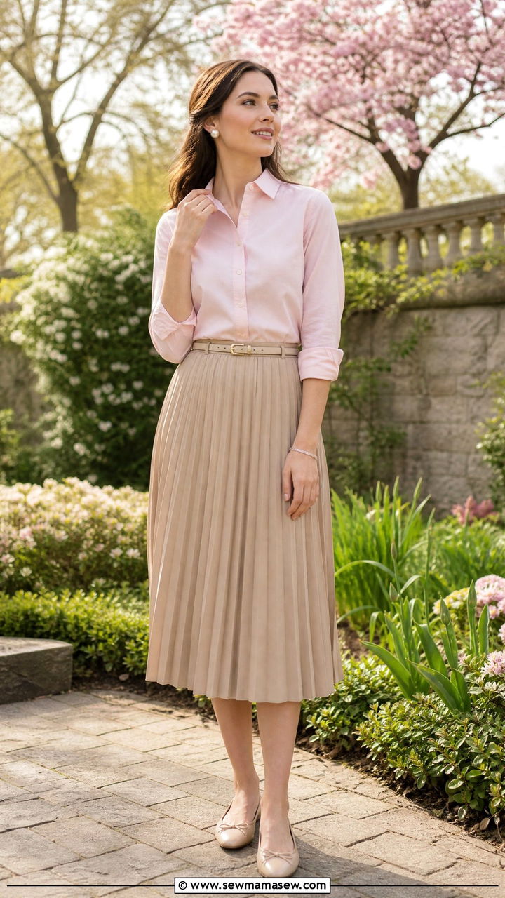 Button Down Shirt with a Pleated Skirt - 35 How to style a button down shirt