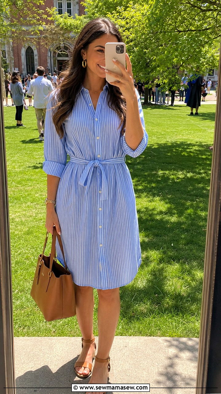 Button Down Shirtdress With Ankle Sandals Graduation Look - 30 chic graduation outfits for women
