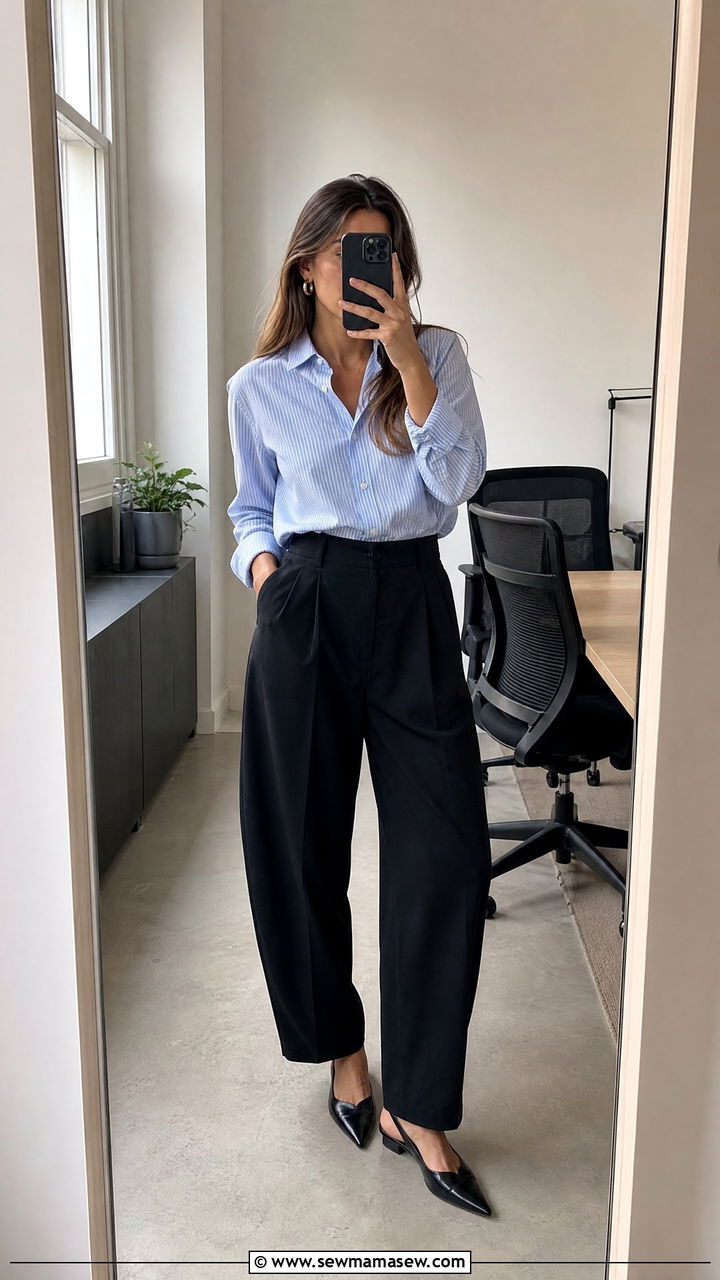Button Down With Barrel Leg Pants Internship - 25 First day of internship outfit ideas