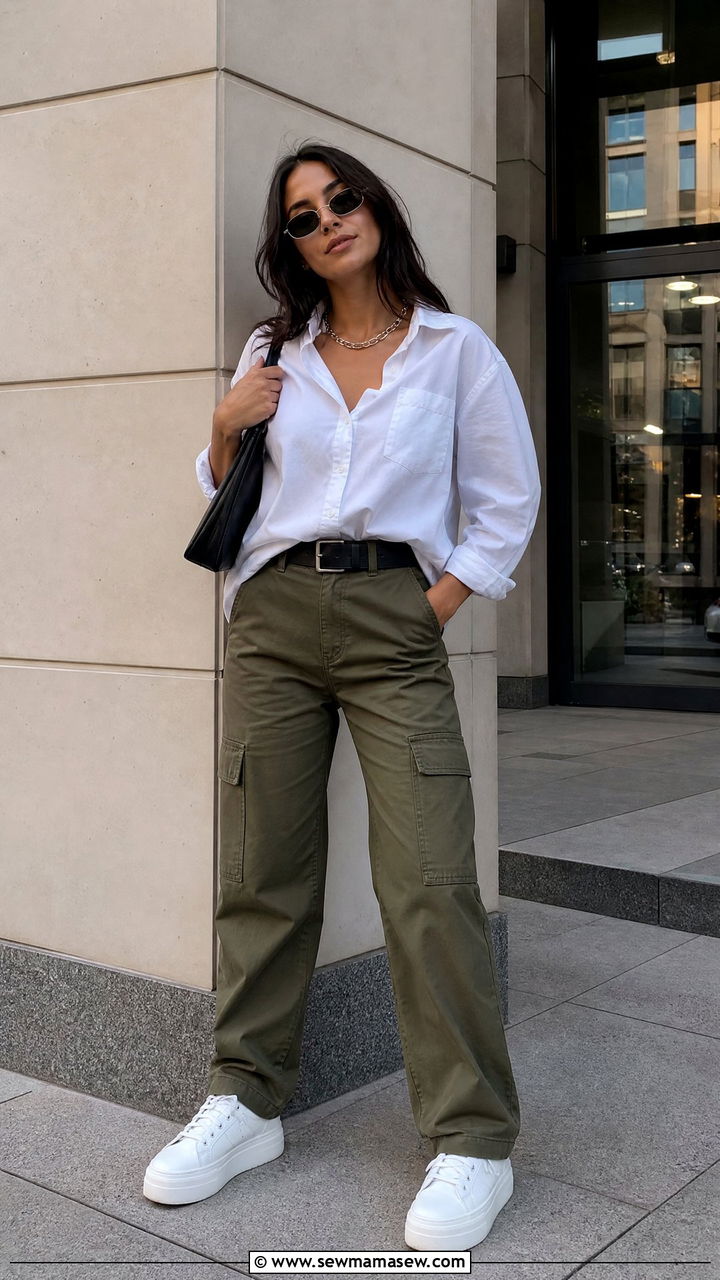 Button Down With Cargo Pants And Sneakers Summer Outfit - 30 Summer outfits with button down