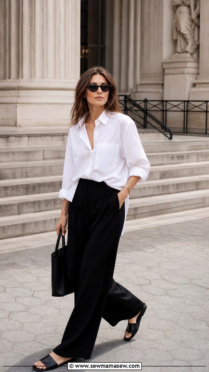Button Down and Wide Leg Pants Outfit New York - 40 New York outfit ideas