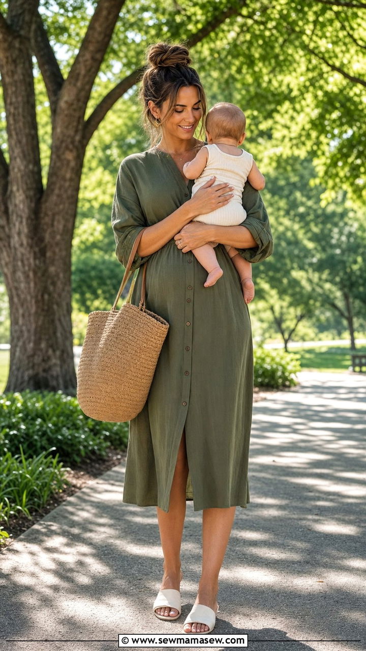 Button Front Midi Dress Postpartum - 25 classy outfits for postpartum women