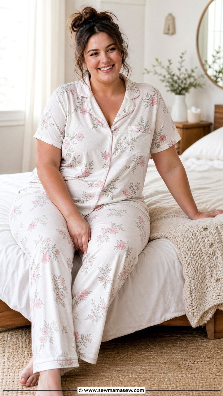 Button Front Pajama Set with Supportive Nursing Bra - 25 Plus size nursing outfit ideas