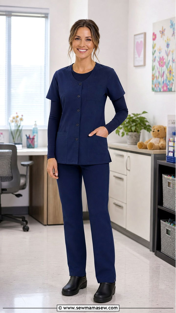 Button Front Scrub Top Outfit - 40 Nurse outfit ideas
