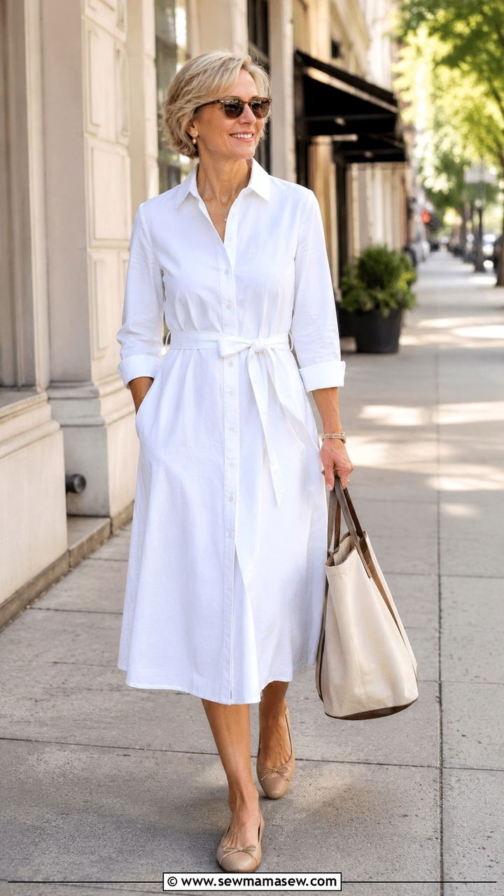 Button Front Shirt Dress With Comfortable Flats - 25 Outfit ideas for women over 50 2026