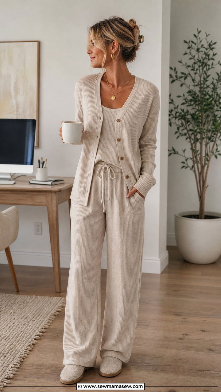 Button Up Cardigan And Tank Lounge Set - 25 Loungewear matching set outfit ideas