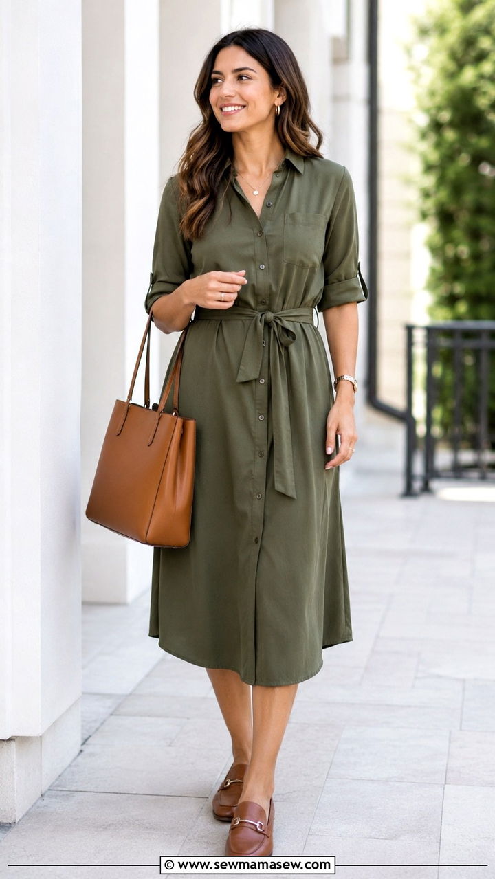 Button Up Shirt Dress With Loafers - 30 casual job interview outfits