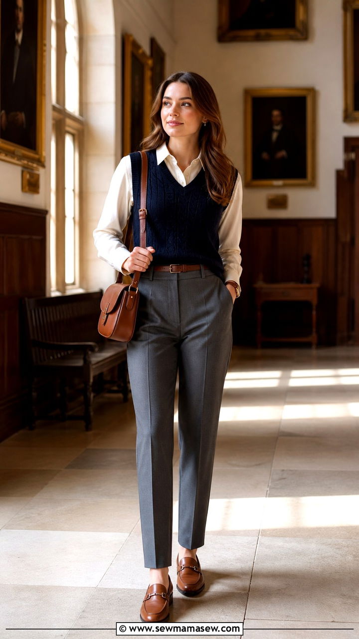 Button Up Shirt With Knit Vest And Tailored Trousers - 40 old money outfits