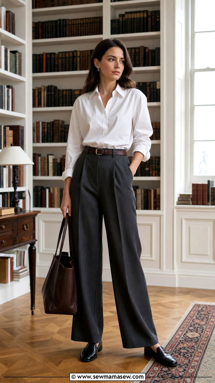 Button Up Shirt and Wide Leg Trousers - 25 spring dark academia outfits