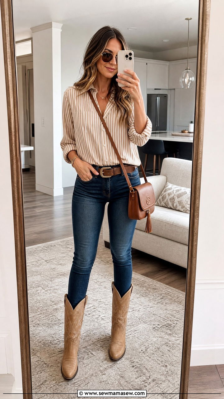 Button Up Shirt with Skinny Jeans - 30 Country concert outfit ideas spring
