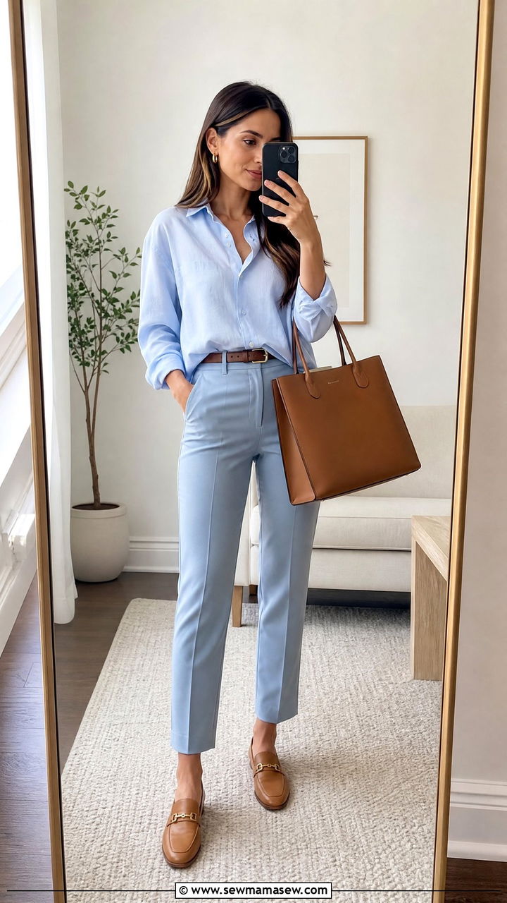 Button down and matching trouser set for work - 30 Matching set outfit ideas for office