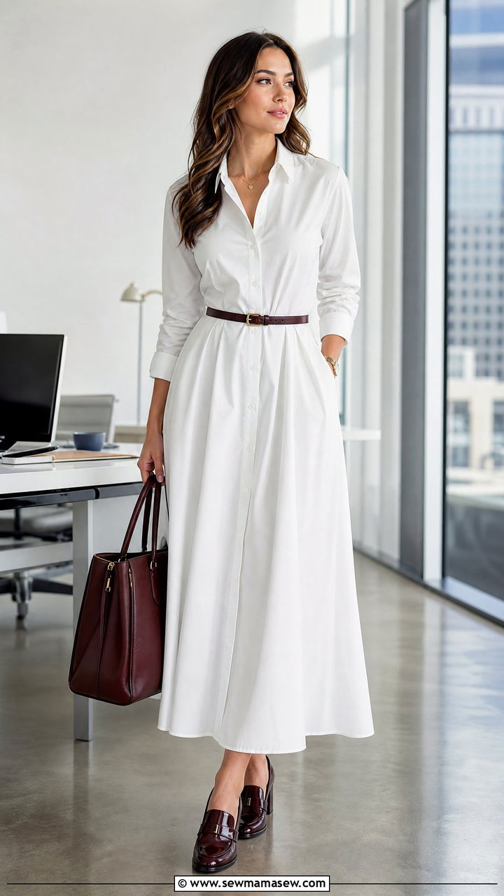 Button down maxi dress with heeled loafers - 30 Maxi dress outfit ideas with heels