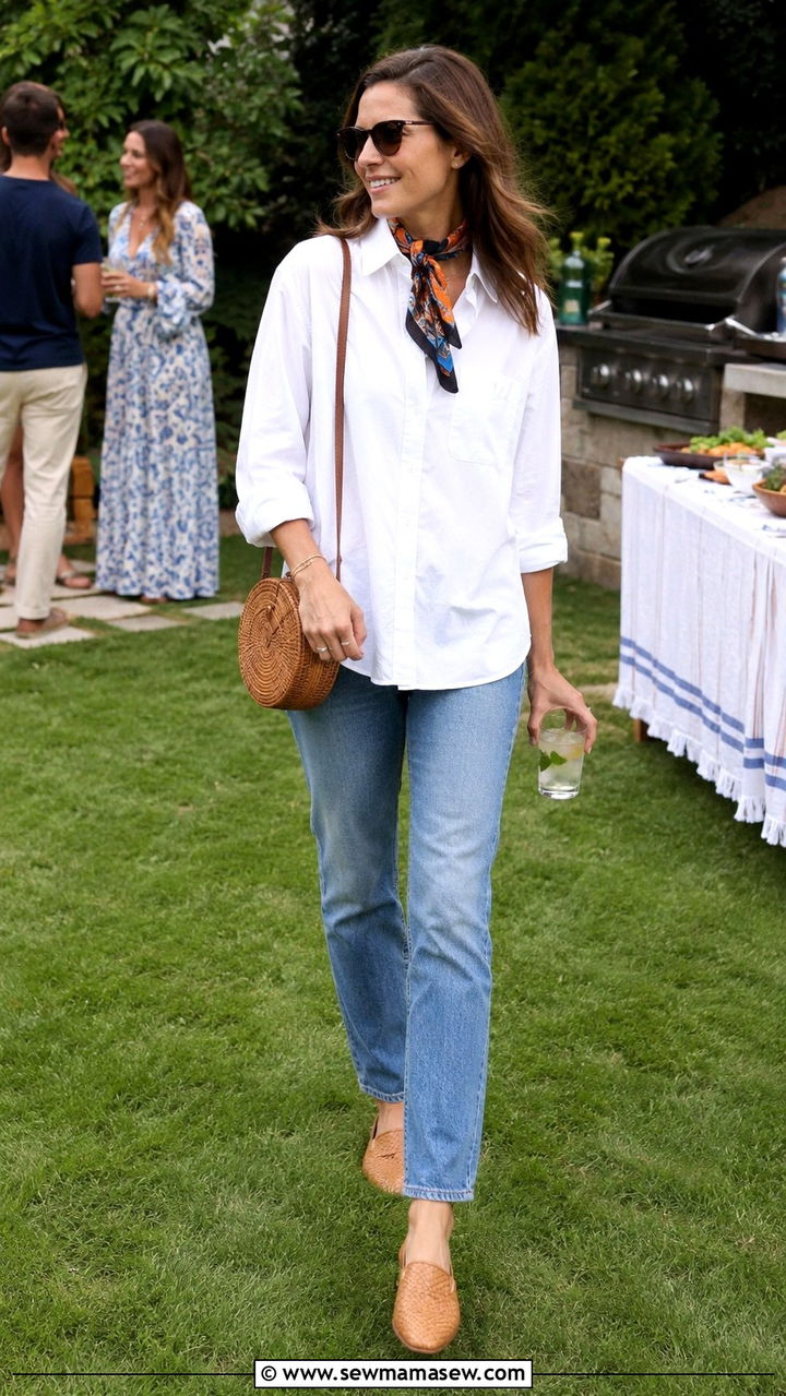 Button down shirt and jeans for family cookout - 30 Spring outfits for family reunion