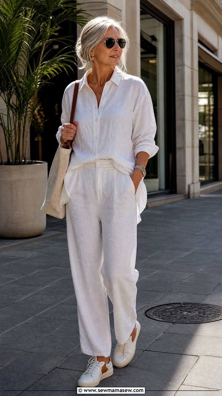 Button down shirt and pants matching set for women over 50 - 30 Matching set outfit ideas for women over 50