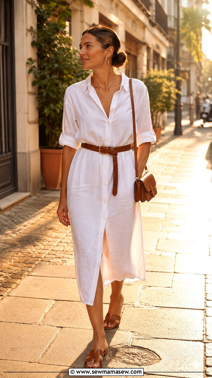 Button down shirt dress with woven belt - 25 Balmy evening outfit ideas