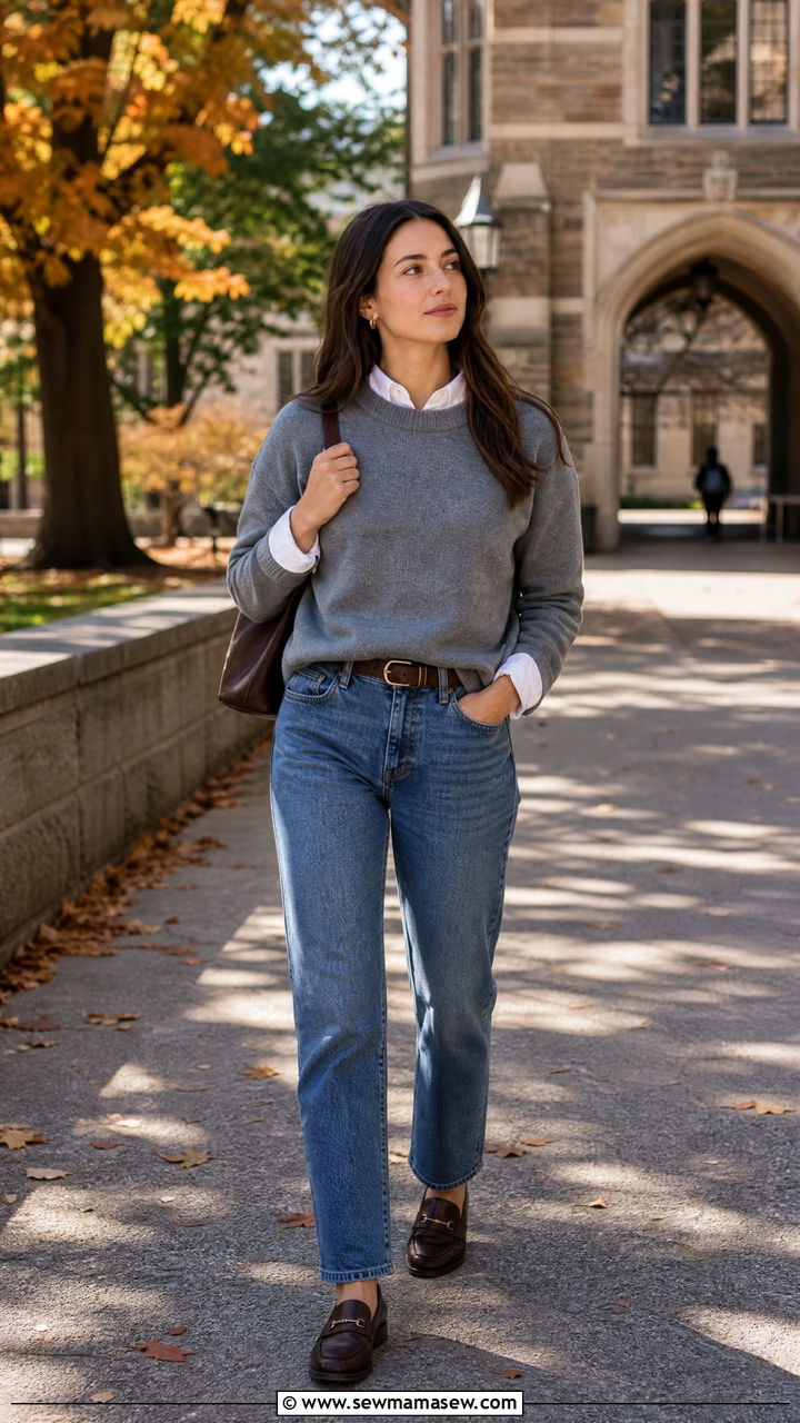Button down shirt under crewneck sweater - 35 Layering outfits for changing weather