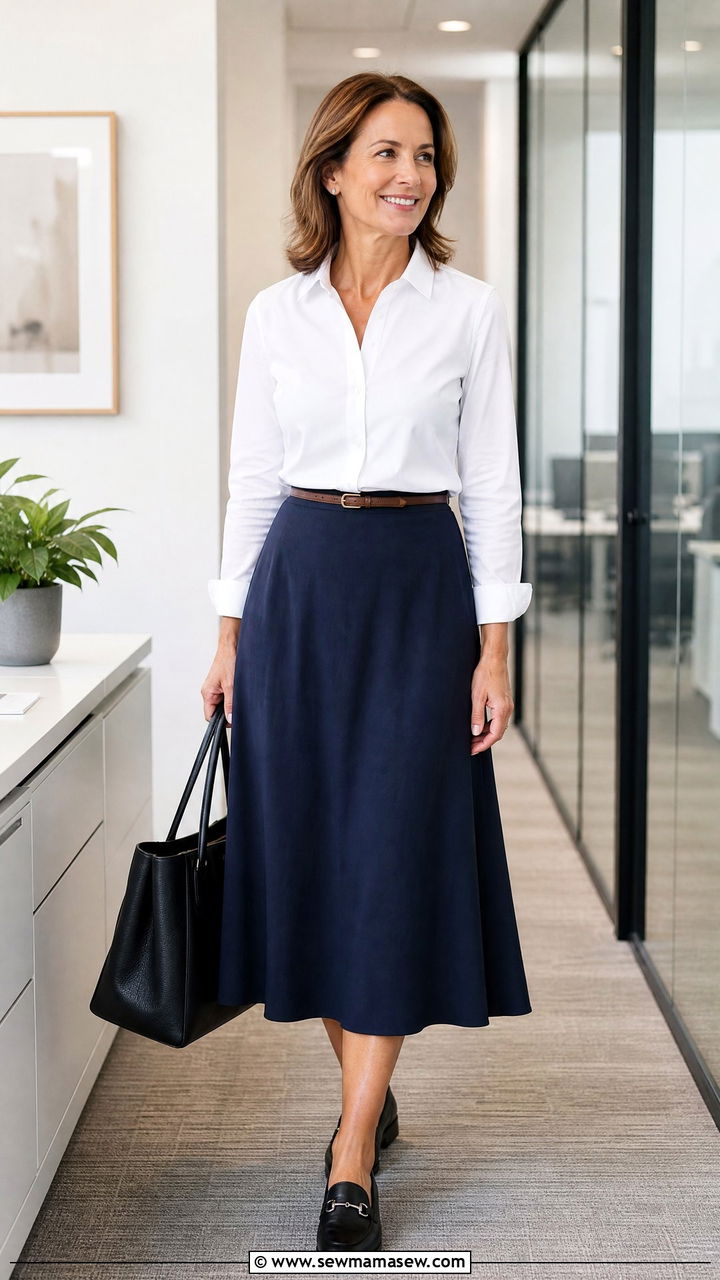 Button down shirt with midi skirt - 25 How to style a midi skirt over 40