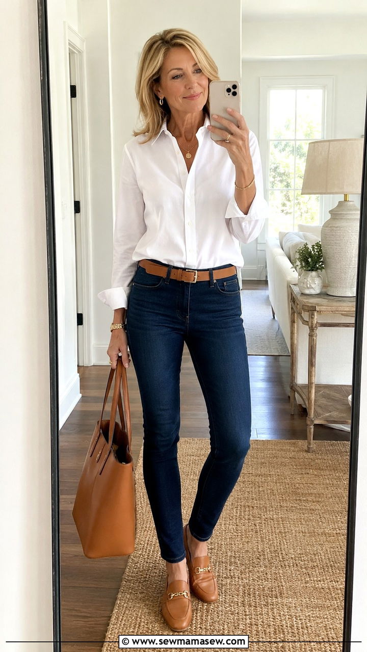 Button down shirt with skinny jeans over 50 - 20 How to style skinny jeans over 50
