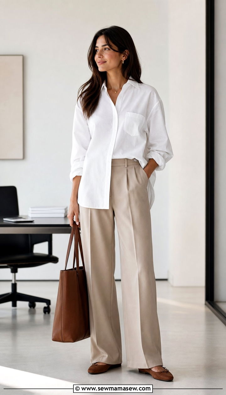 Button down shirt with tailored trousers outfit - 35 Casual chic spring outfit ideas 2026
