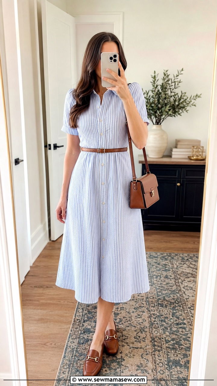 Button front dress with loafers spring outfit - 30 Spring outfits with dresses