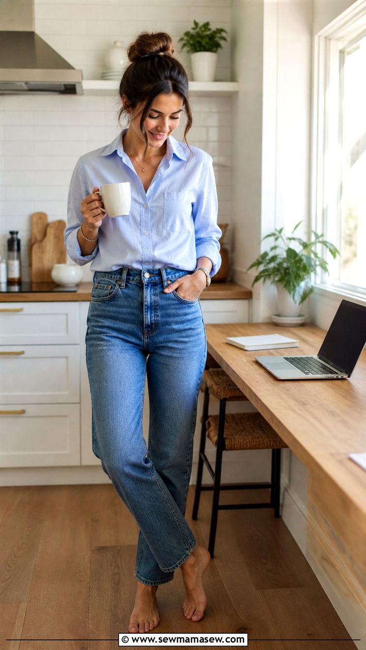 ButtonDown Shirt And StraightLeg Jeans Work From Home - 40 Work from home outfit ideas