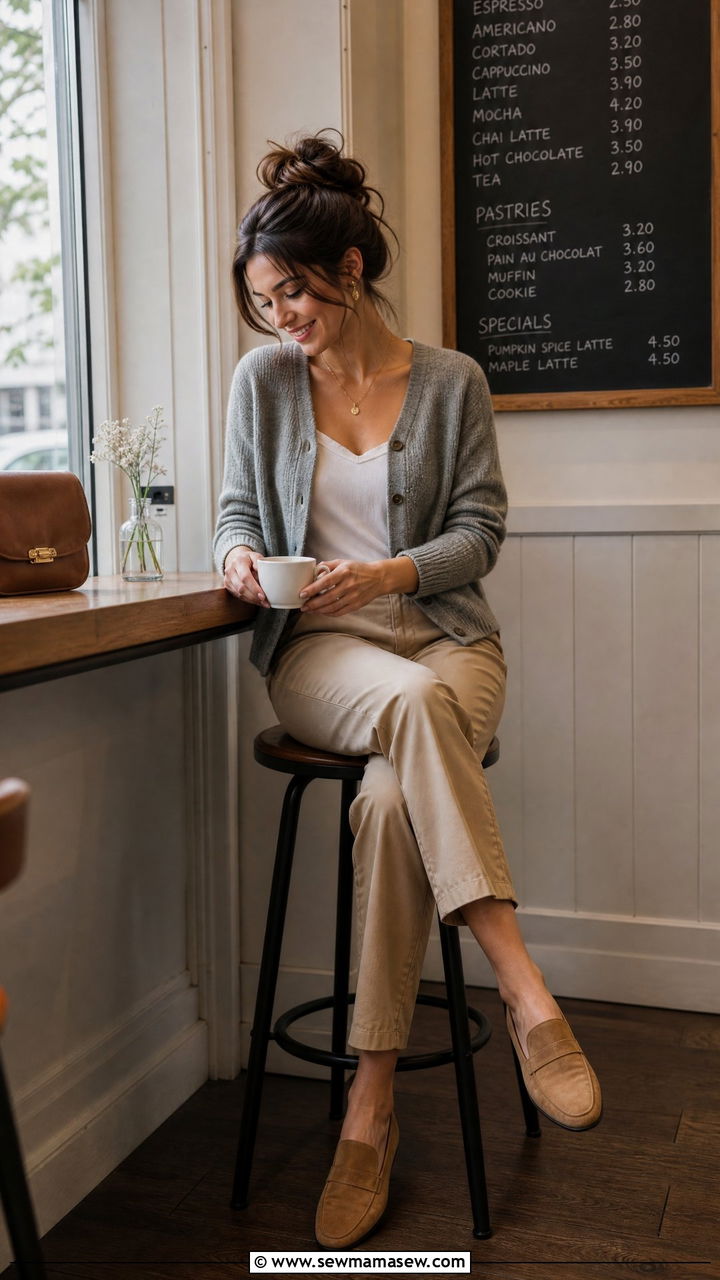 Buttoned cardigan with straight pants - 30 Elevated casual outfit ideas for women over 50