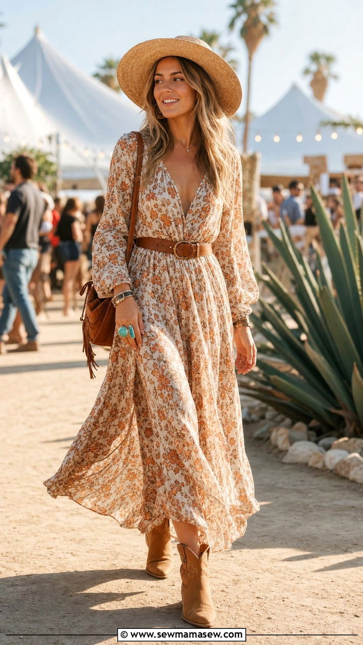 CMA Fest Maxi Dress and Western Booties - 25 CMA Fest outfit ideas