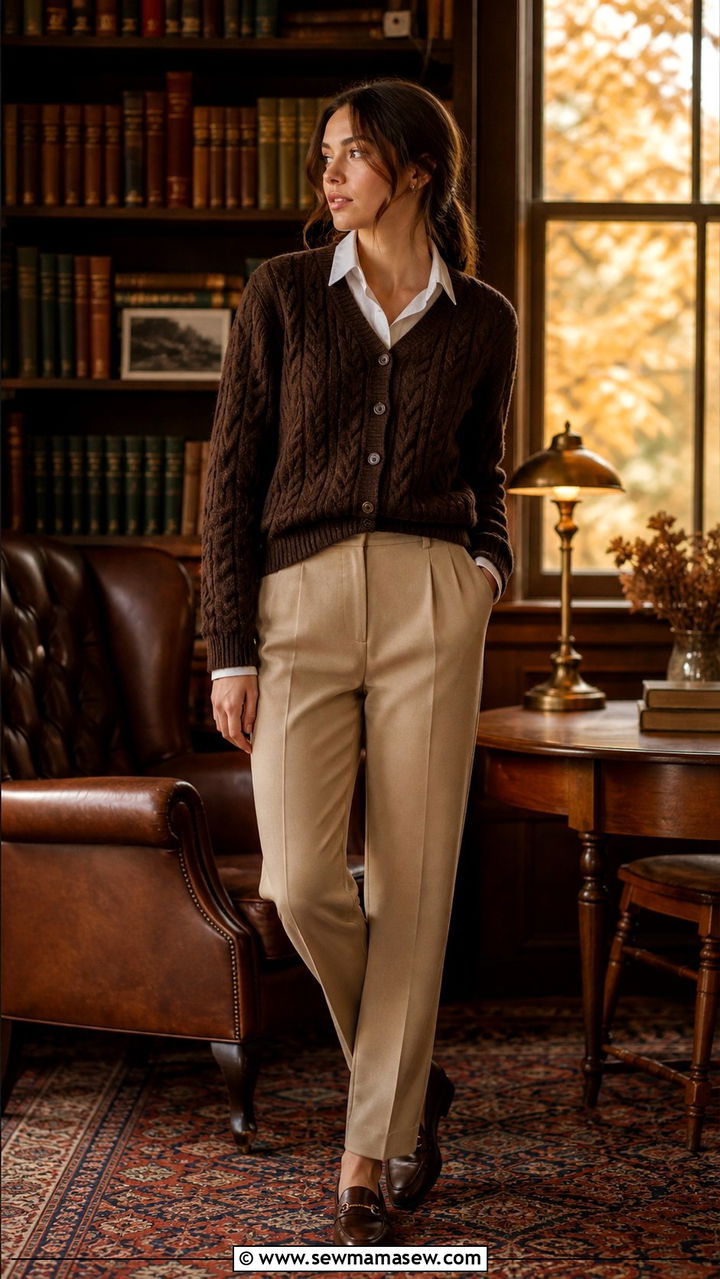Cable Knit Cardigan And Trousers Outfit - 40 Old money outfit ideas