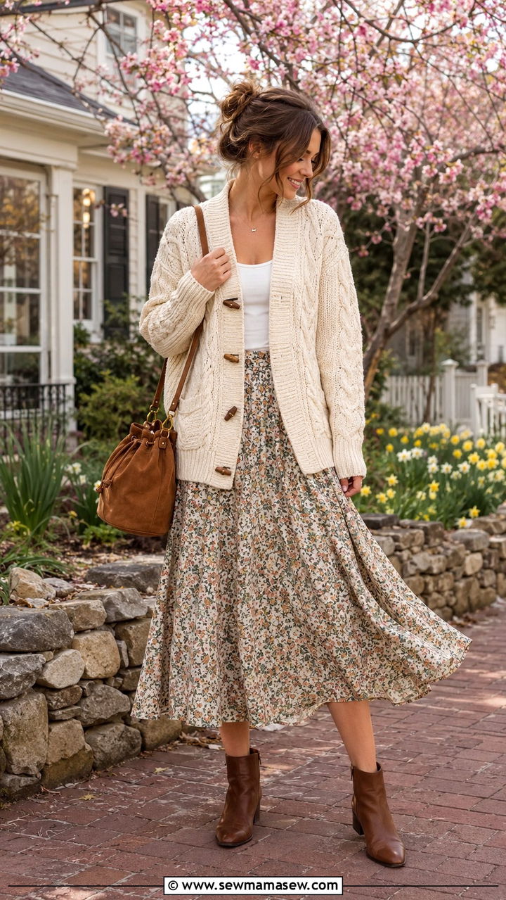 Cable Knit Cardigan Retro Spring Outfit - 30 spring retro outfit ideas
