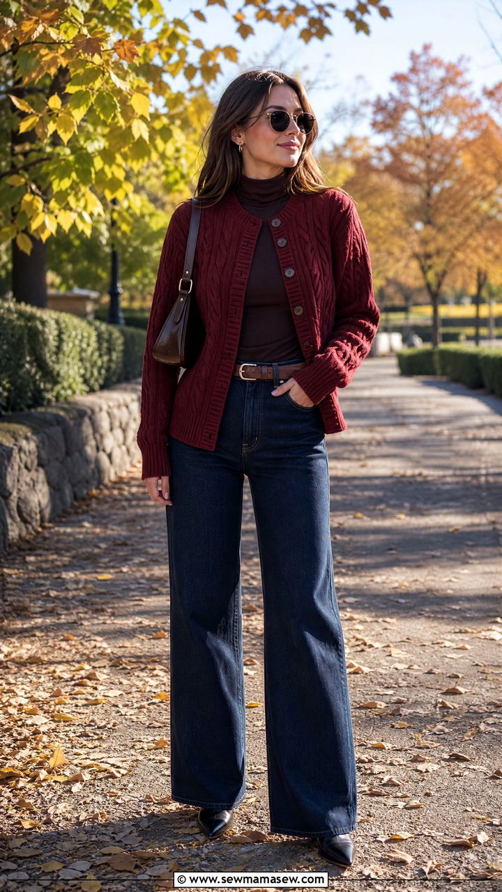 Cable Knit Cardigan With Wide Leg Jeans and Pointed Boots - 25 Wide leg jeans outfit ideas with a cardigan