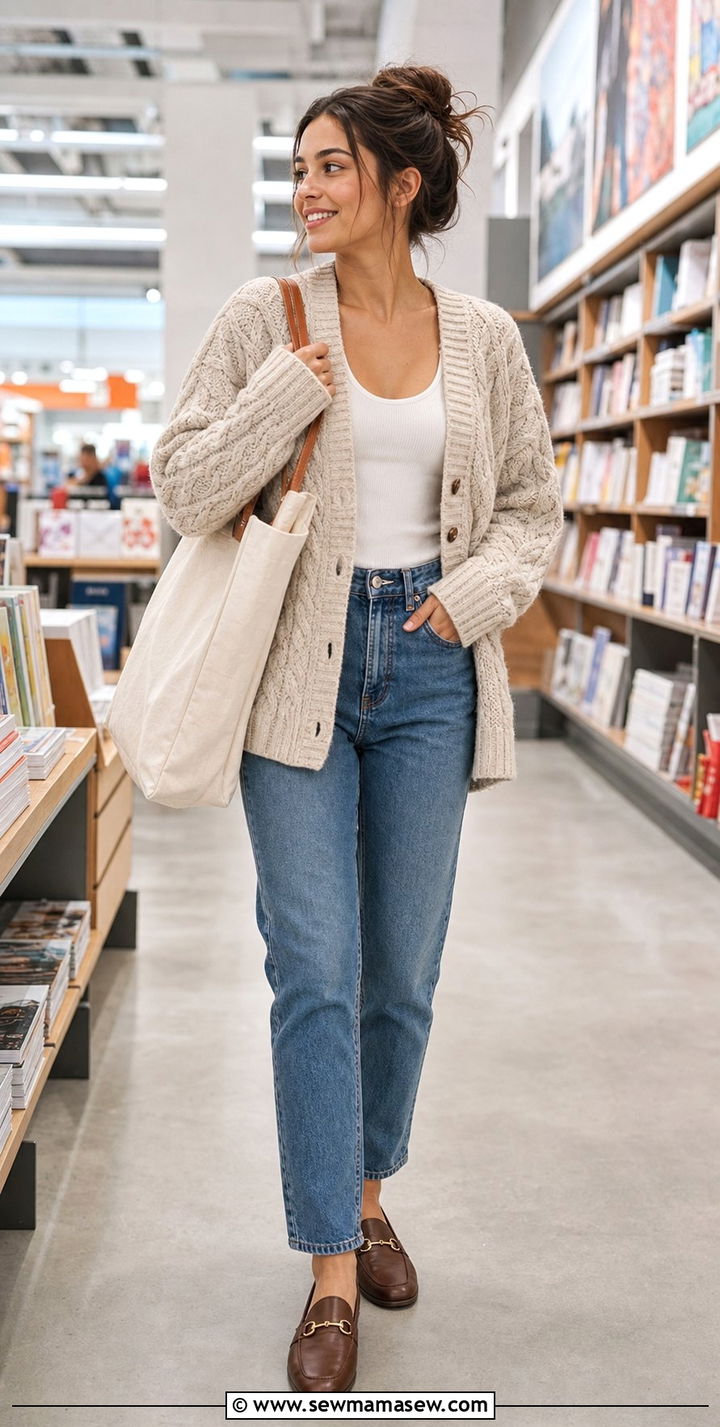 Cable Knit Cardigan and Tank with Straight Leg Denim - 25 college outfits Pinterest