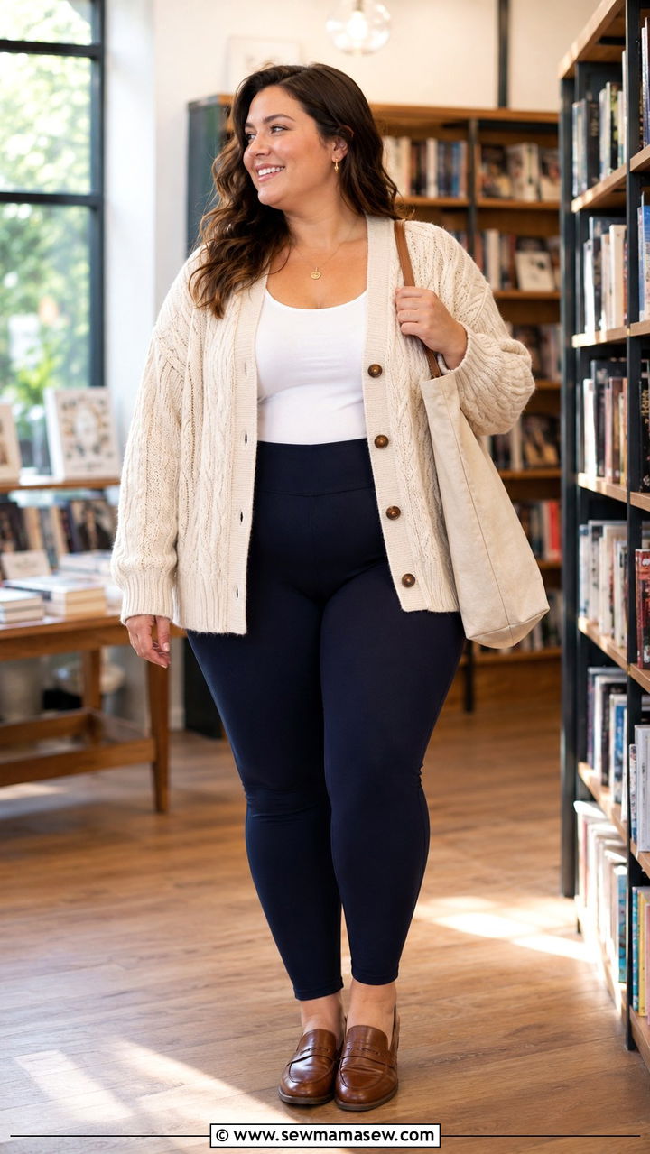 Cable Knit Cardigan with Leggings Outfit - 30 Plus size outfit ideas with leggings