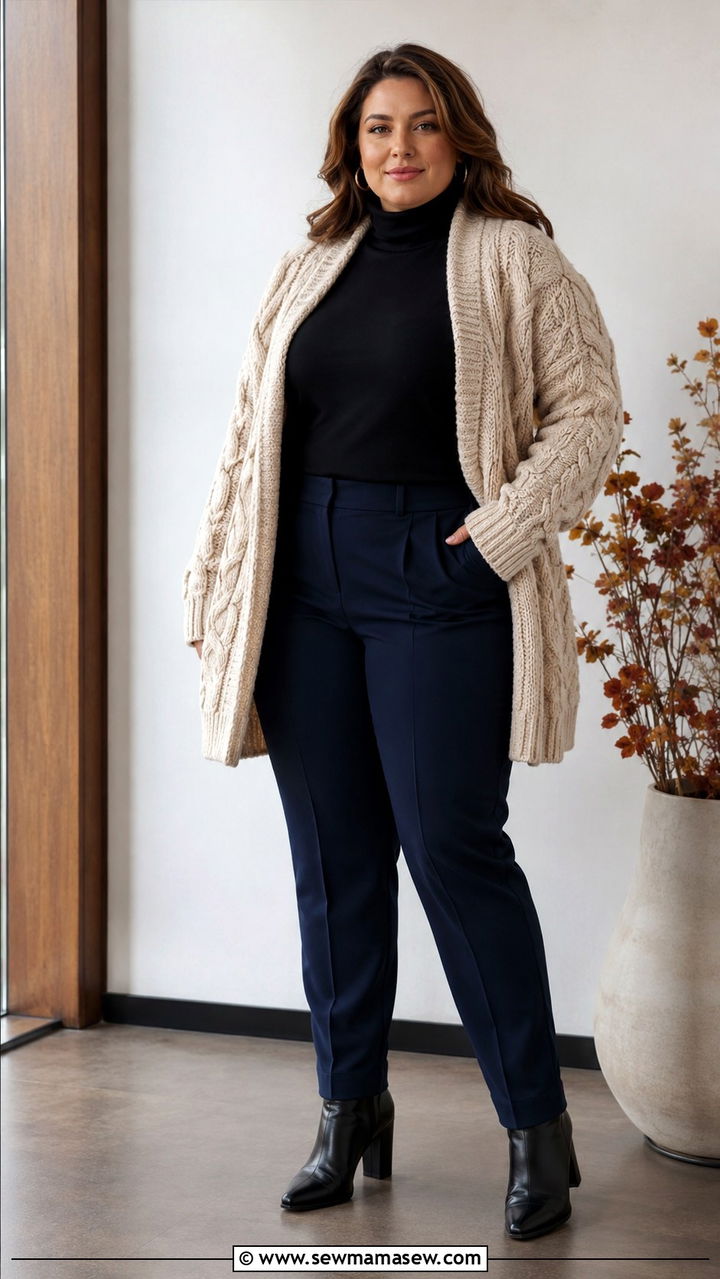Cable Knit Cardigan with Turtleneck and Trousers - 20 Plus size from Universal Standard