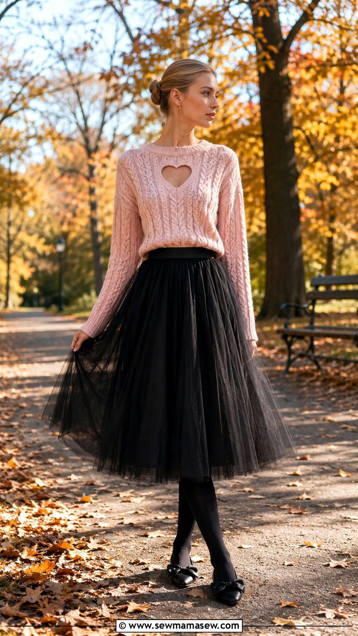 Cable Knit Jumper With Black Tulle Skirt And Bow Flats - 20 Ballet outfit ideas