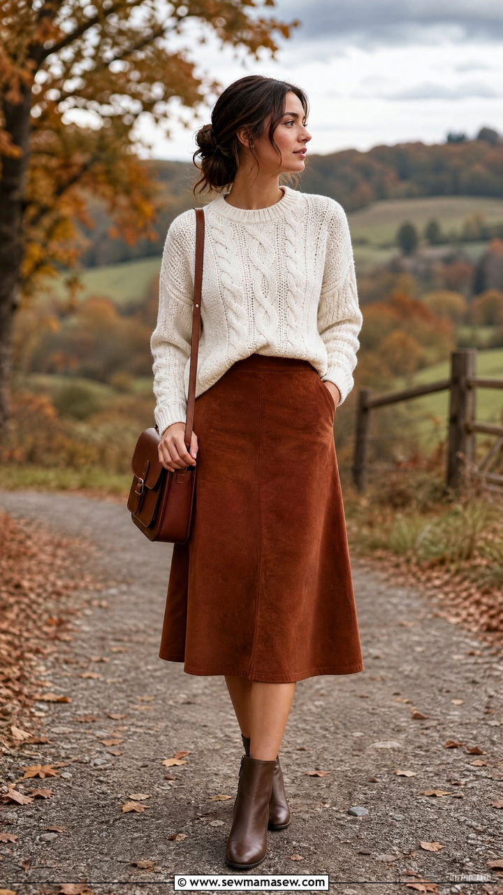 Cable Knit Sweater And A Line Skirt Outfit For Flat Chest - 25 Outfits for flat chest
