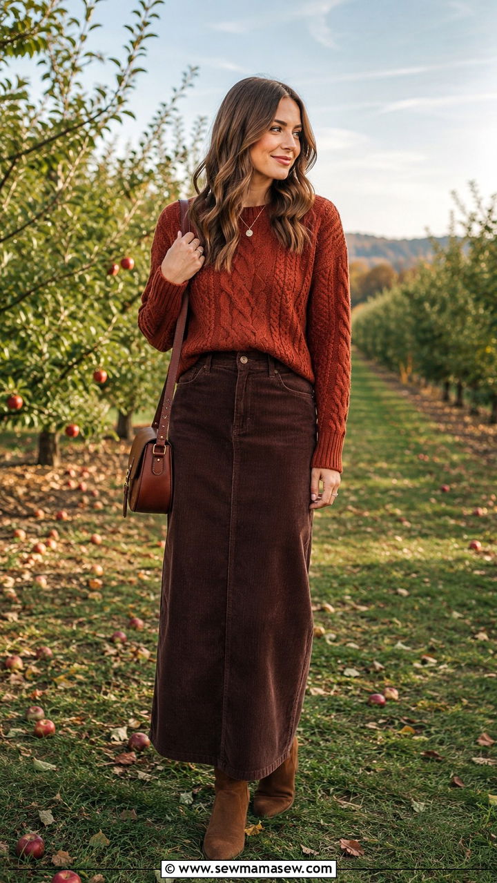 Cable Knit Sweater And Corduroy Maxi Skirt - 30 Maxi skirt outfit ideas with a sweater