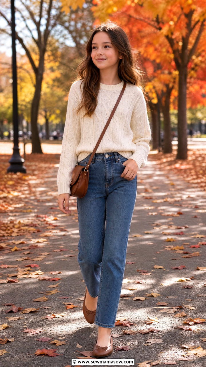 Cable Knit Sweater And Jeans Tween Preppy Look - 30 Tween outfit ideas preppy