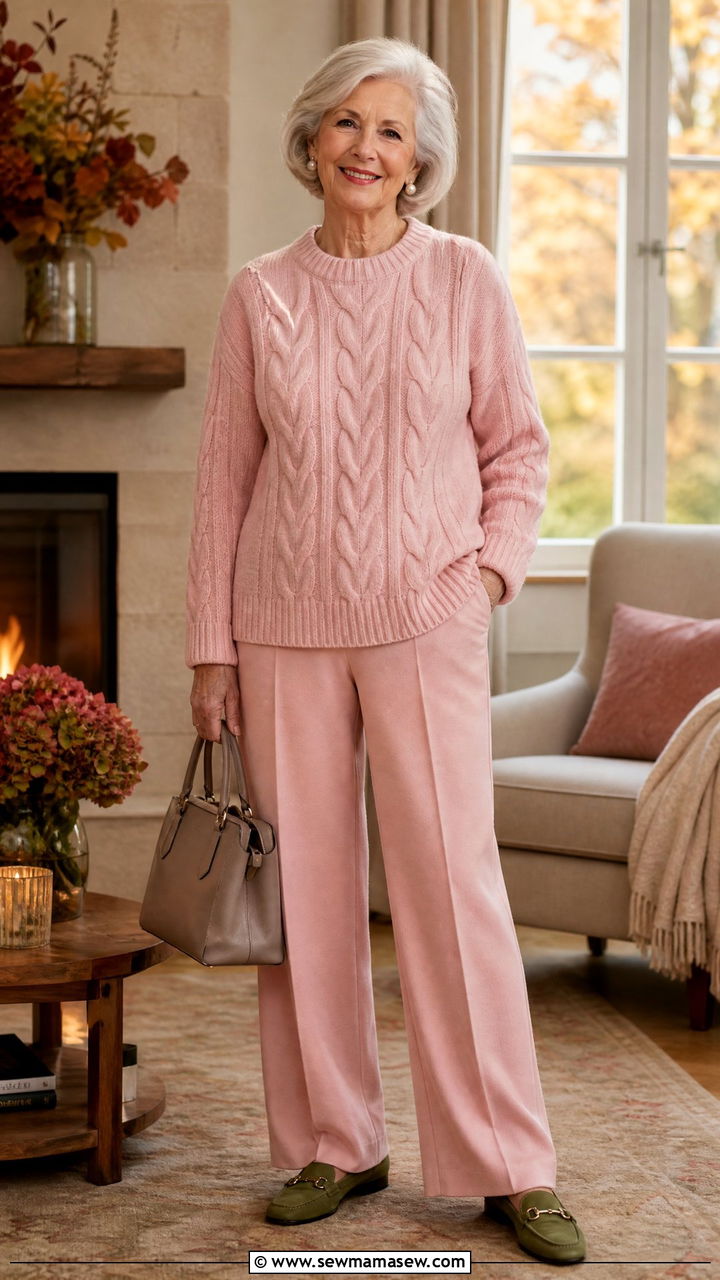 Cable Knit Sweater And Relaxed Trousers For Women Over 70 - 30 Outfit ideas for women over 70