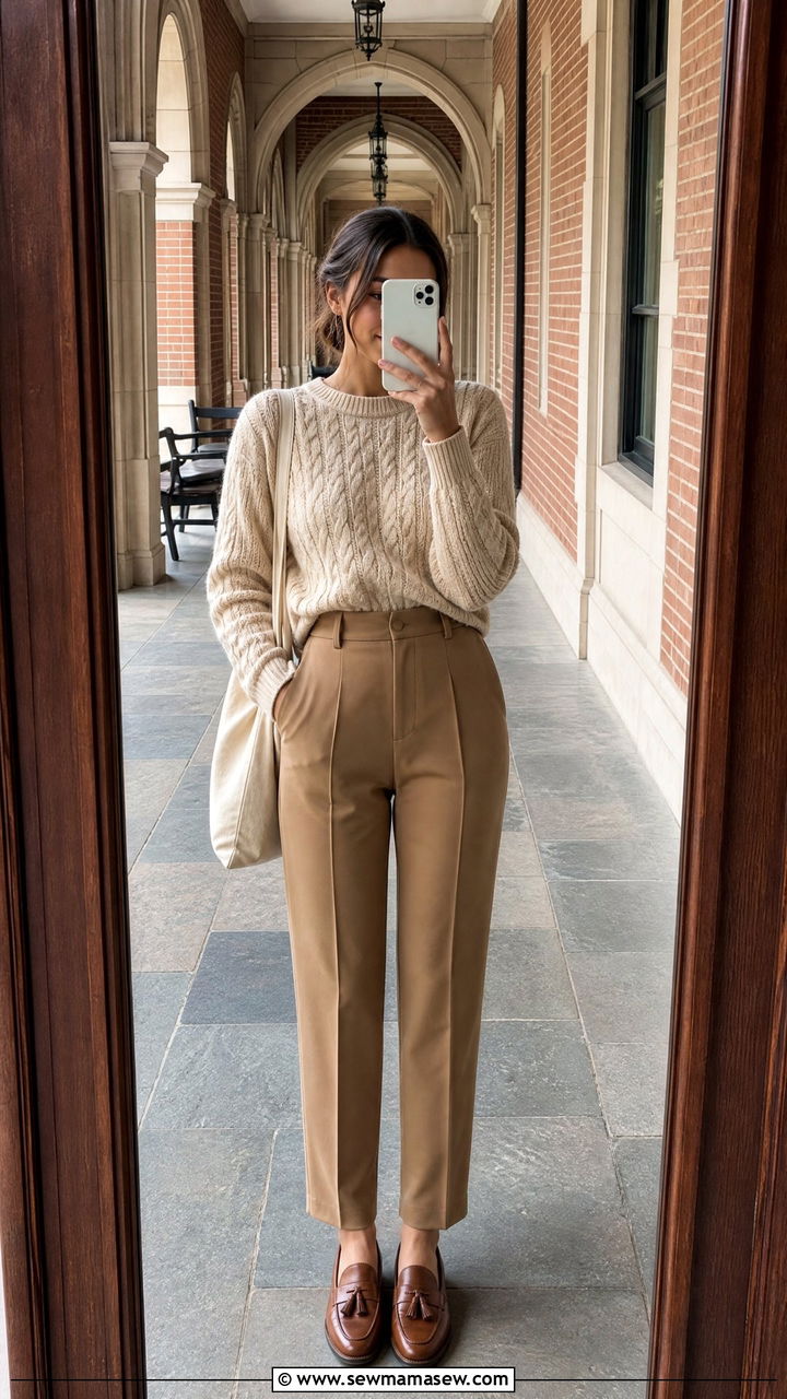 Cable Knit Sweater And Tailored Trousers School Outfit - 30 classy school outfits